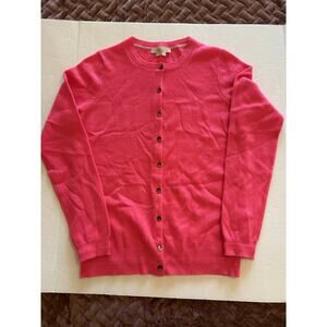 Boden Vibrant Pink Button-Front Crewneck Cardigan